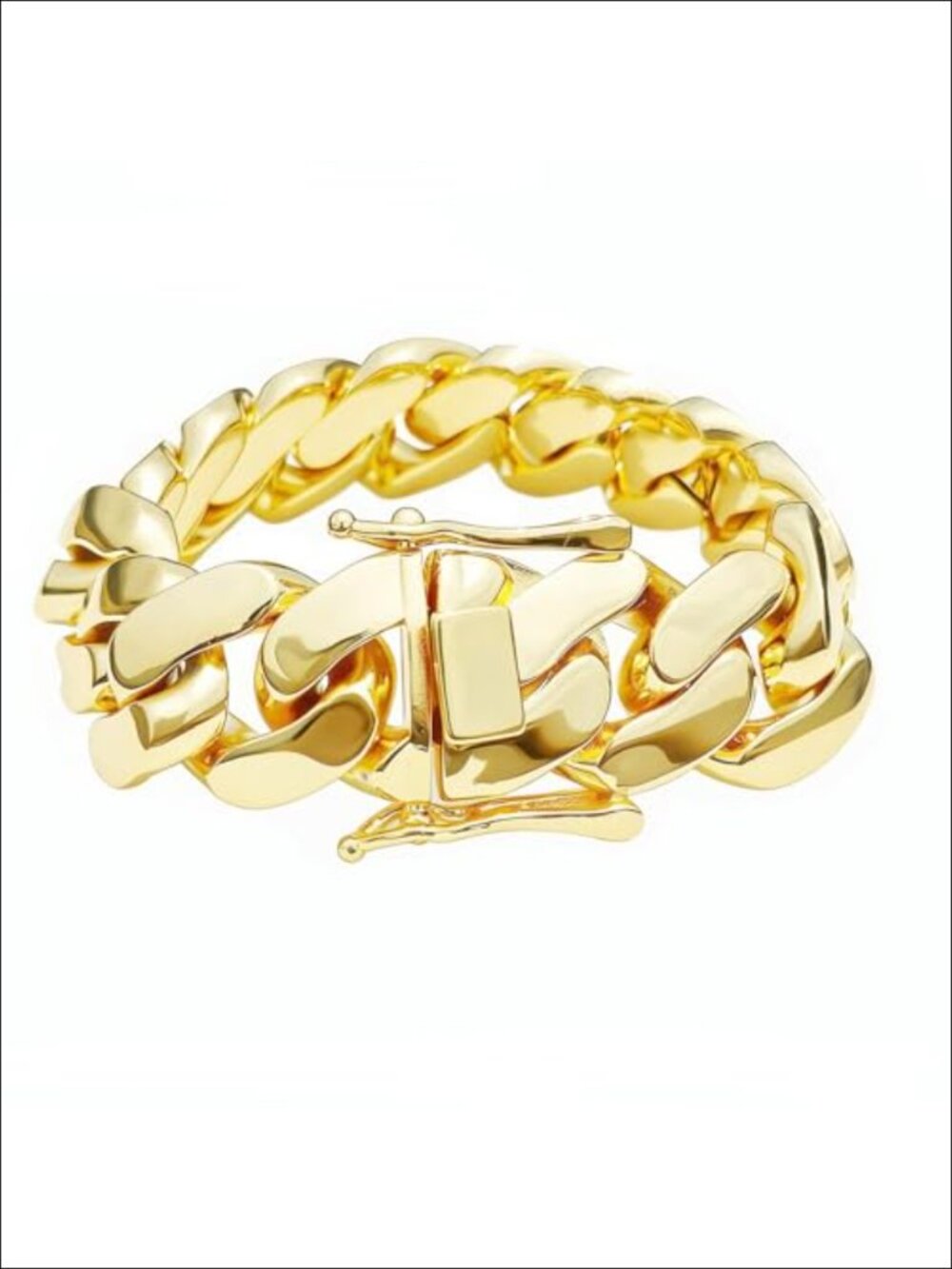 Miami Cuban Link Bracelet 14K Gold Plated Double Safety Clasp Hip Hop